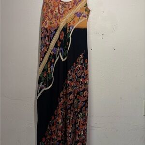 Kenar Mustard Floral Sundress with Purple and Green Accents